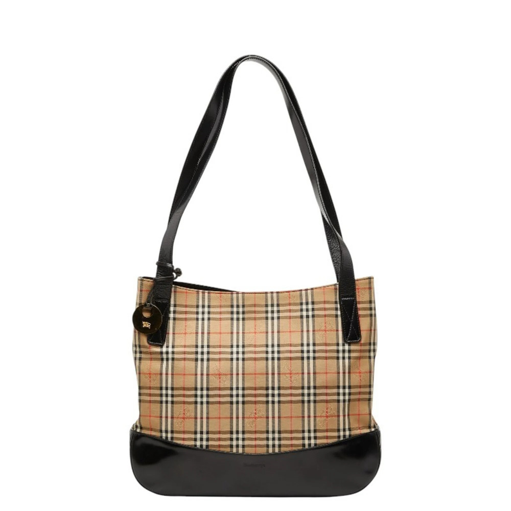 Burberry Nova Check Tote Bag Shoulder Beige Black Canvas Leather Women's BURB...
